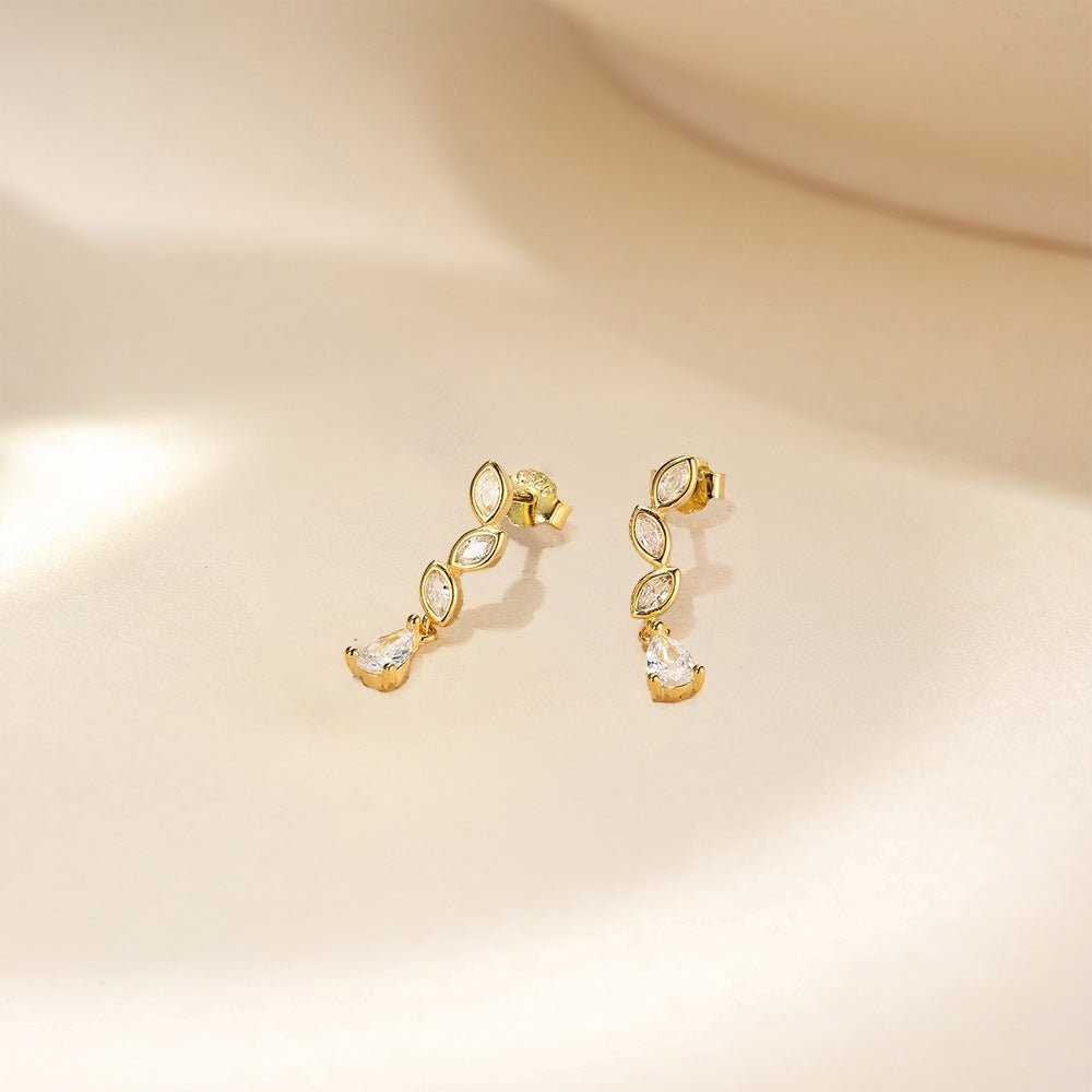 Leaf Design Zirconia Drop Earrings - mifjewelry