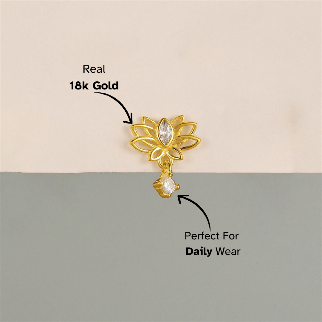 Lotus and Teardrop Zirconia Drop Stud Earrings - mifjewelry