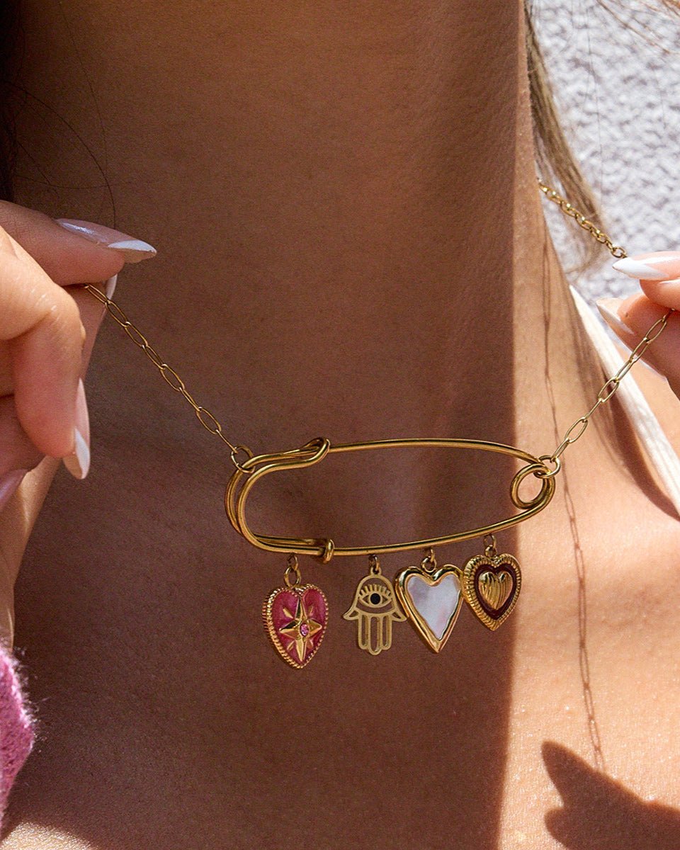 Lover’s Charm Safety Pin Necklace - mifjewelry