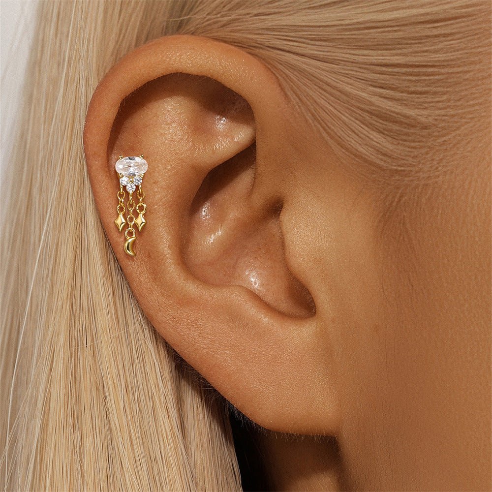 Moon and Diamond Drop Stud Earrings - mifjewelry