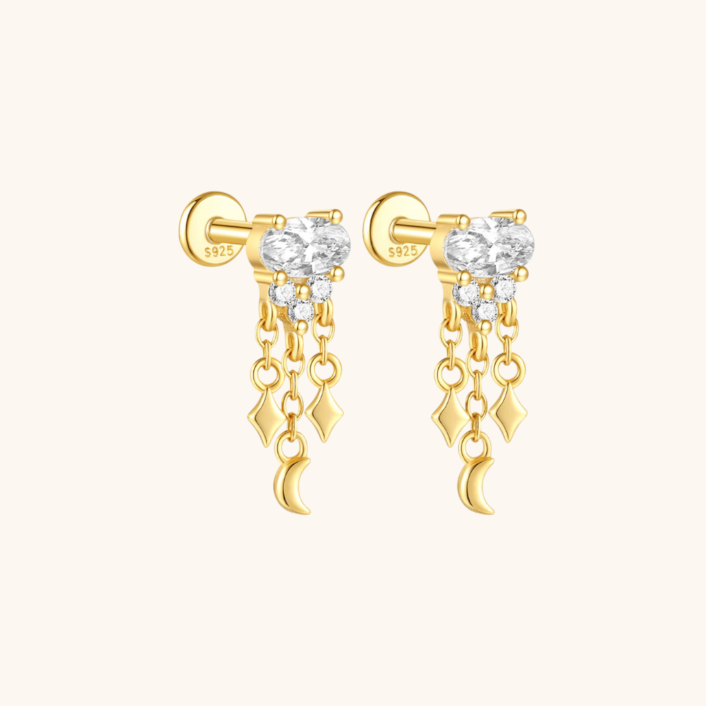 Moon and Diamond Drop Stud Earrings - mifjewelry