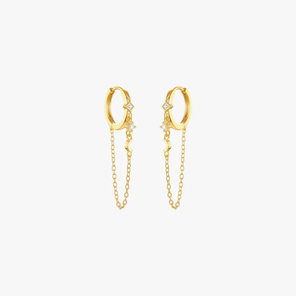 Moon and Star Chain Hoop Earrings with Zirconia - mifjewelry