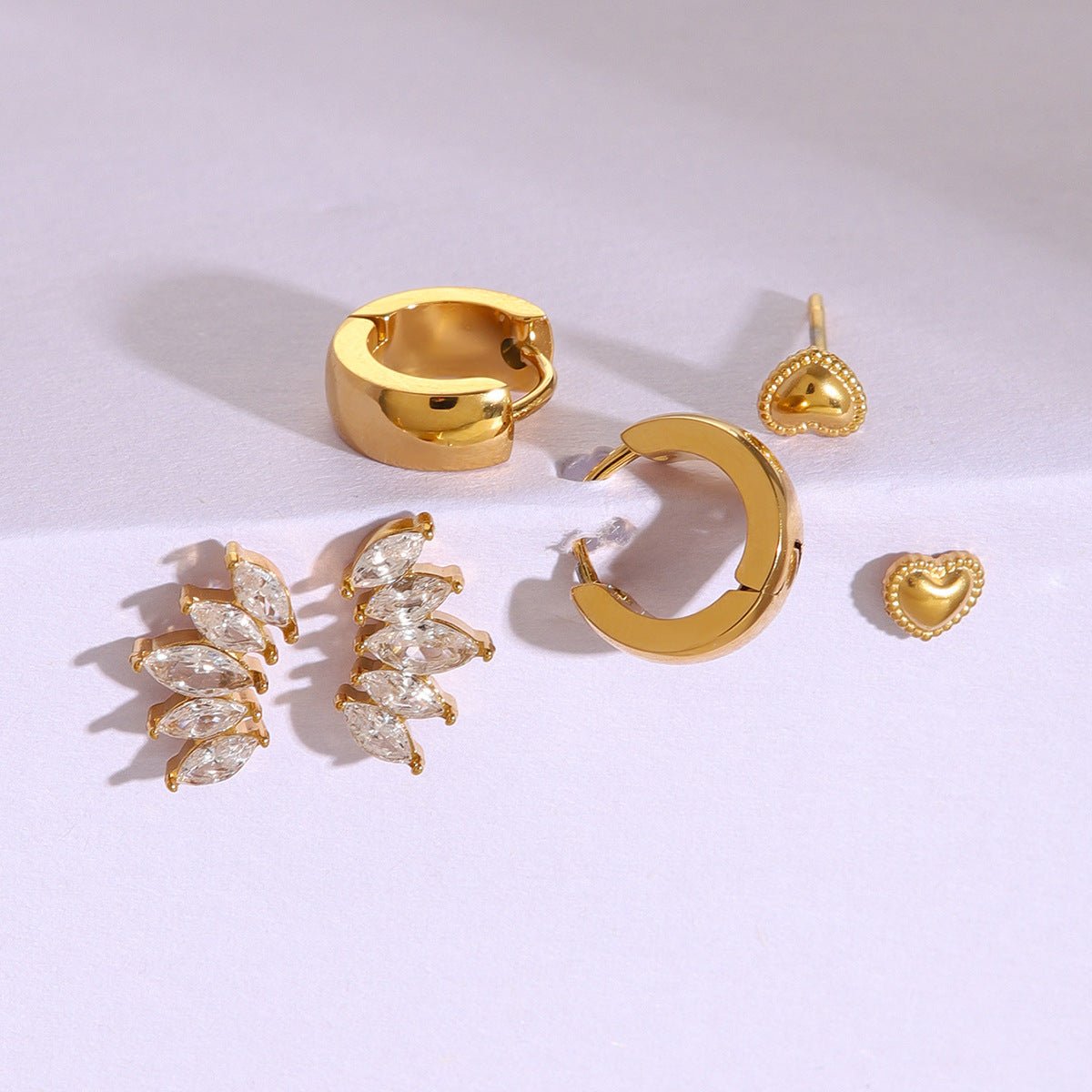 Morning Gleam – Heart & Zirconia Trio Earring Set - mifjewelry