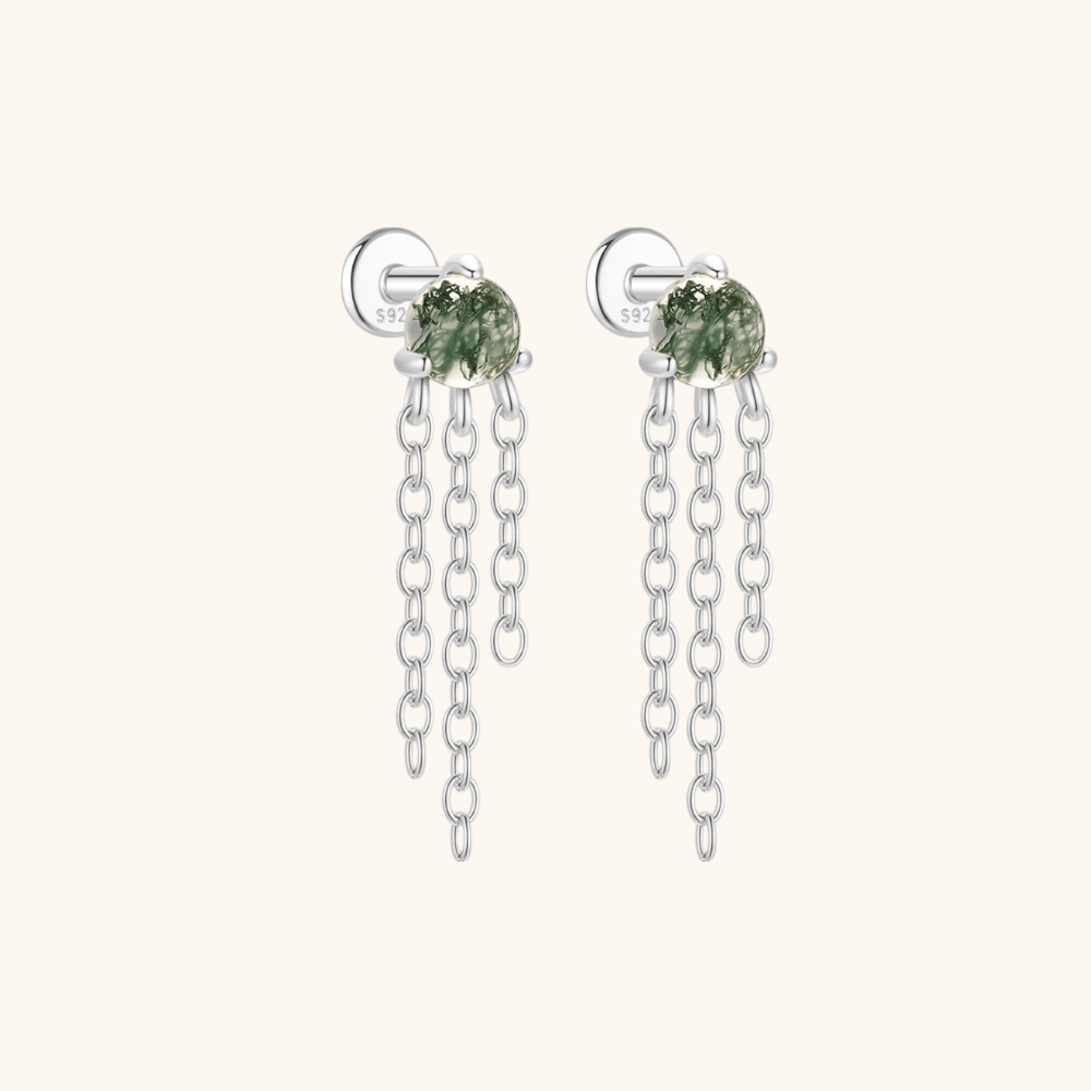 Moss Agate Chain Dangle Earrings - mifjewelry