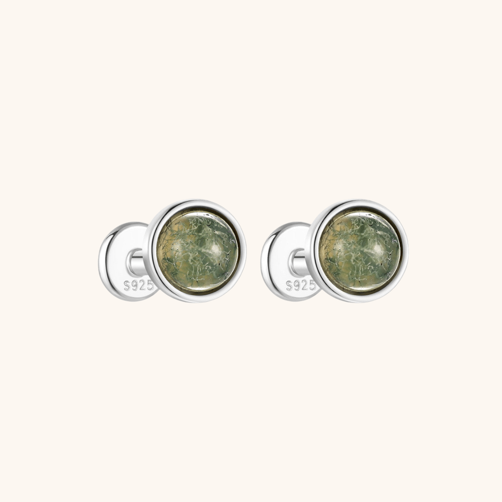 Moss Agate Stud Earrings - mifjewelry