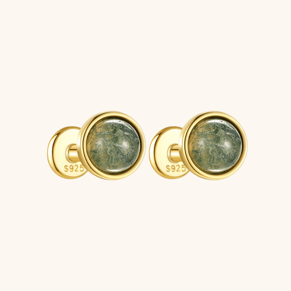 Moss Agate Stud Earrings - mifjewelry