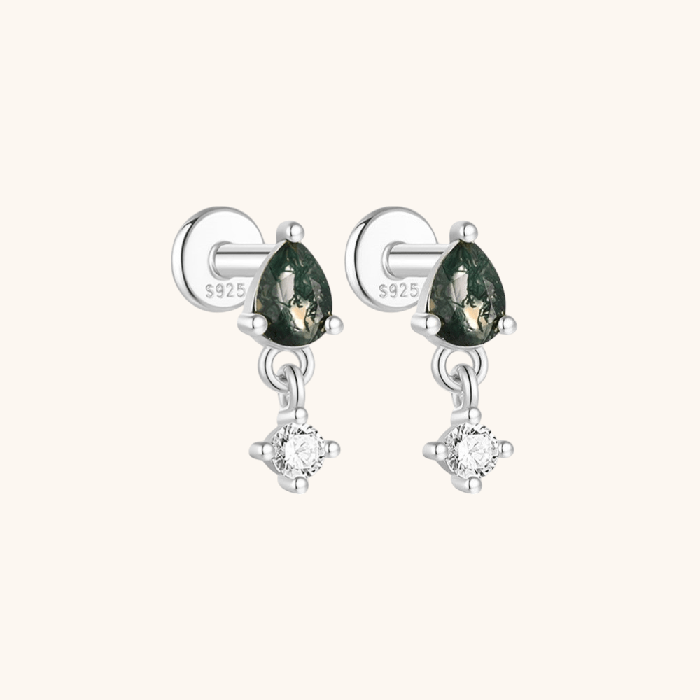 Moss Agate & Zirconia Star Dangle Earrings - mifjewelry