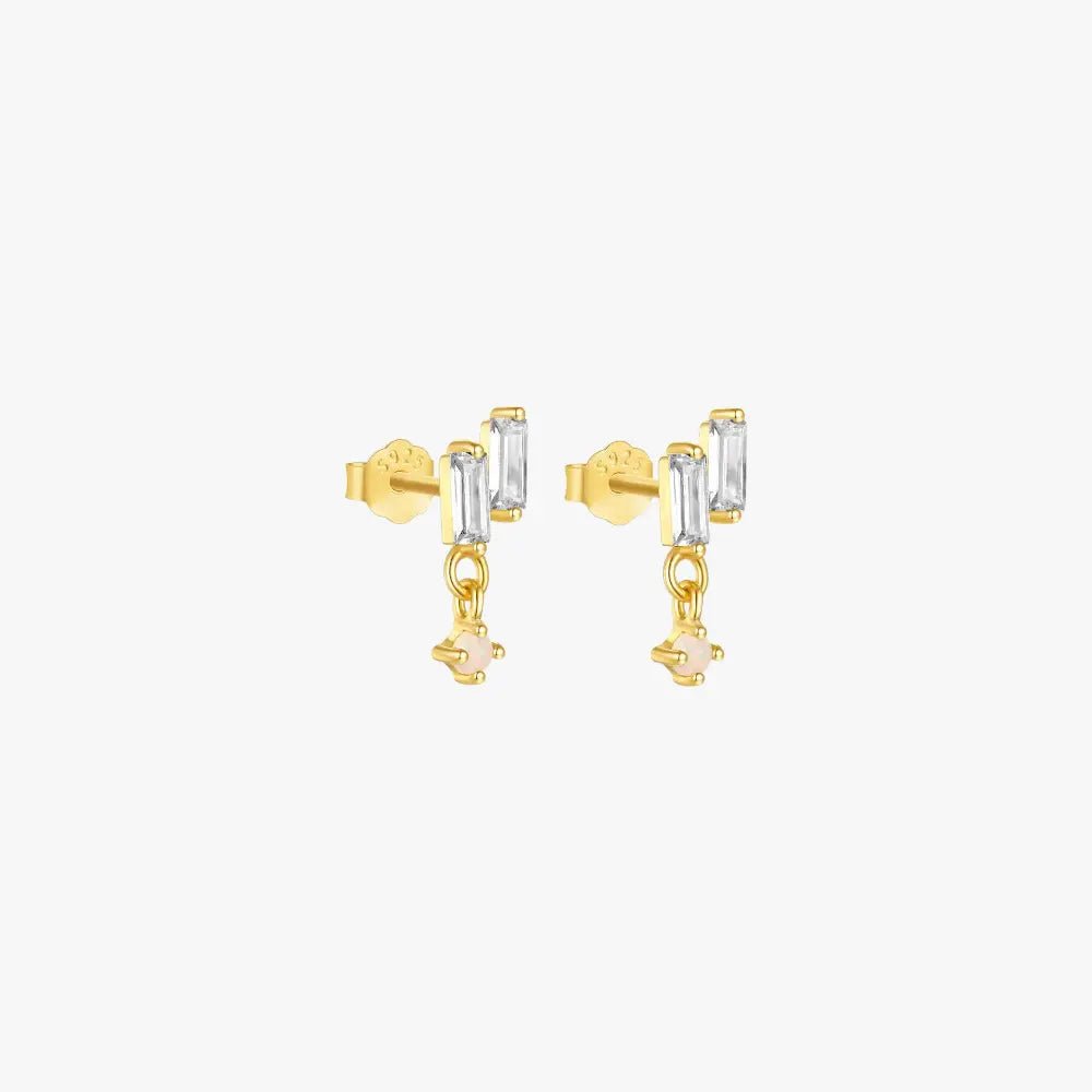 Opal and Baguette Zircon Stud Earrings - mifjewelry