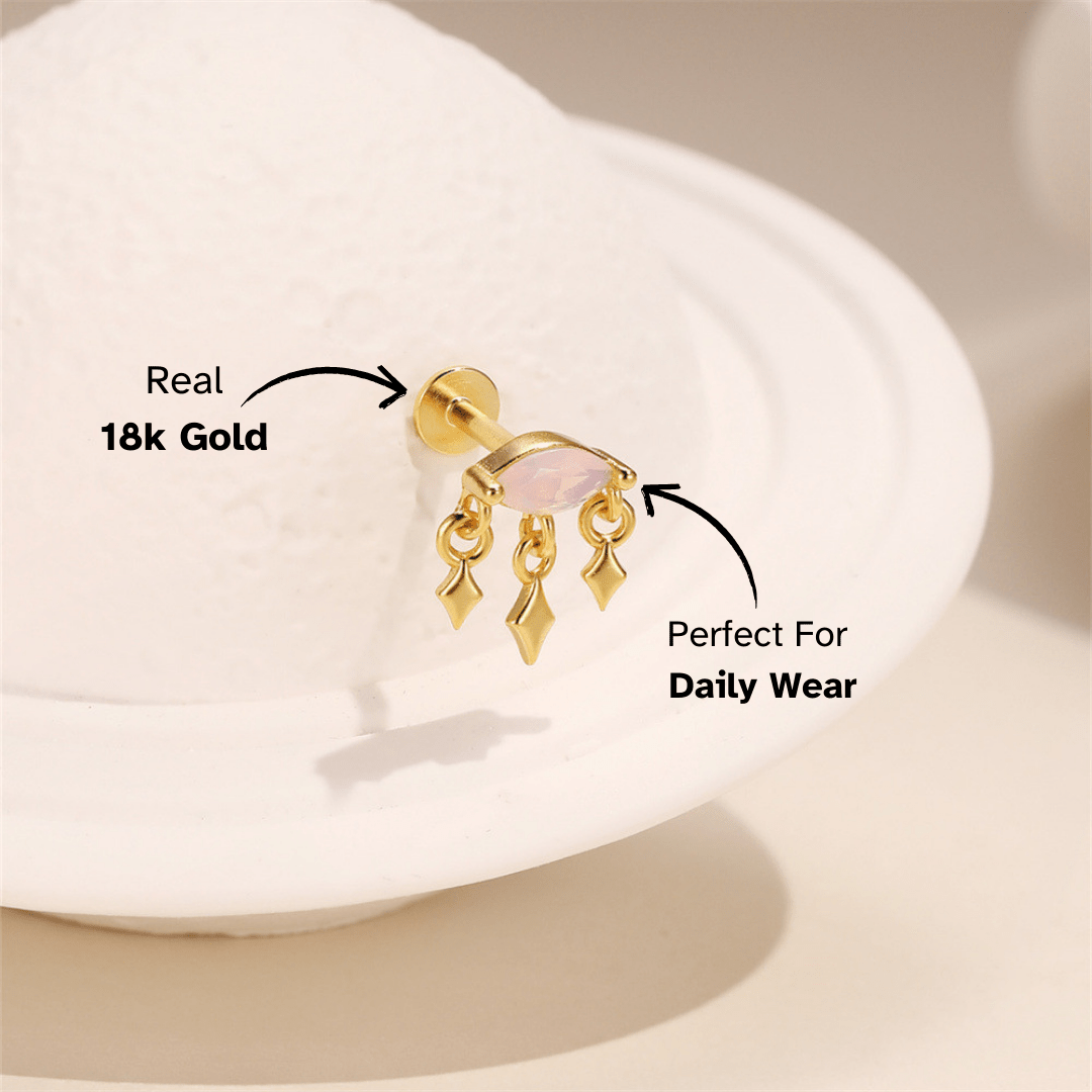 Opal and Diamond - Shaped Drop Stud Earrings - mifjewelry