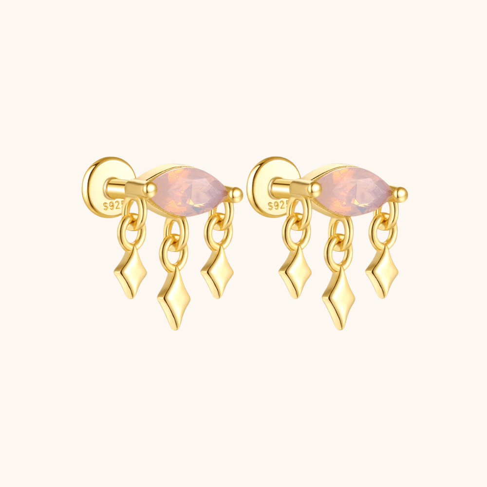 Opal and Diamond - Shaped Drop Stud Earrings - mifjewelry