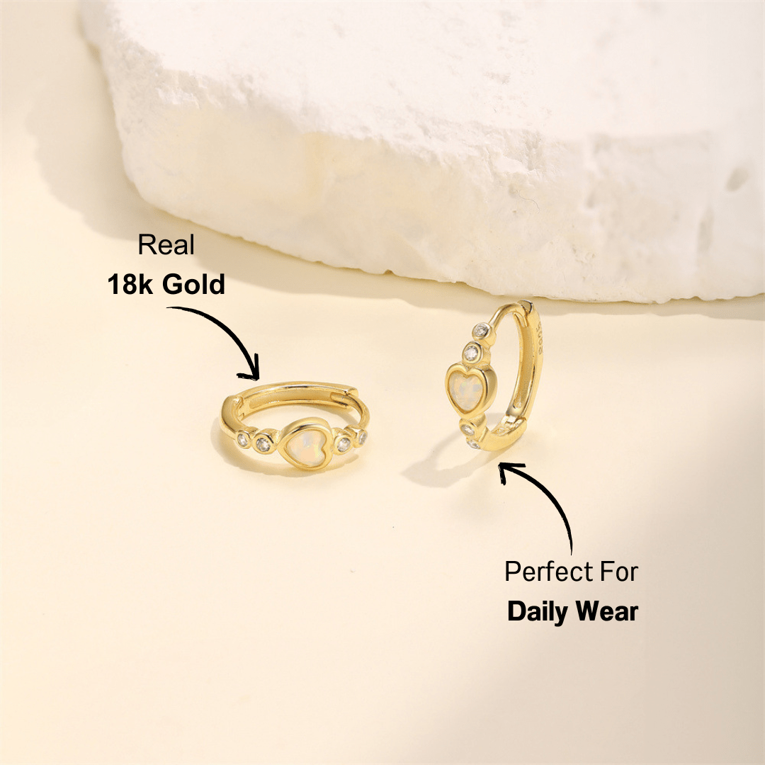 Opal Heart Hoop Earrings with Zirconia - mifjewelry