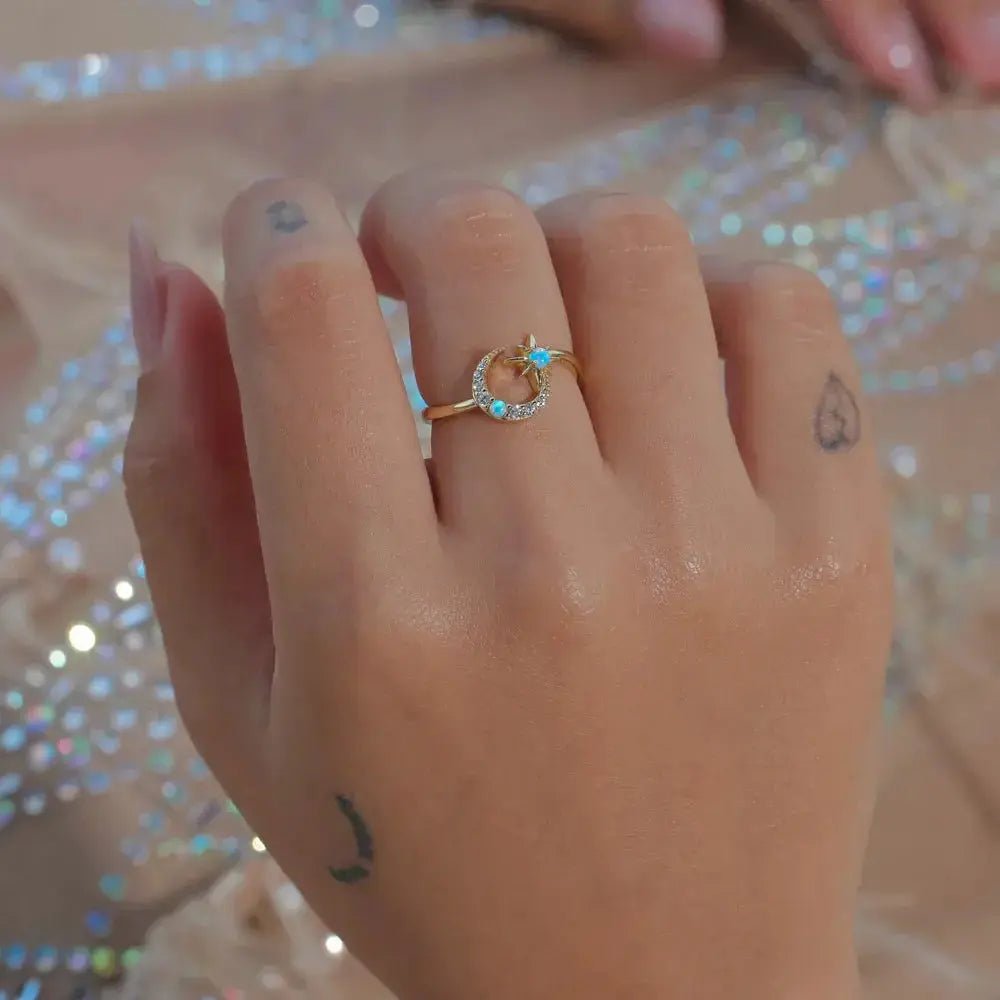 Opal Star and Moon Ring - mifjewelry