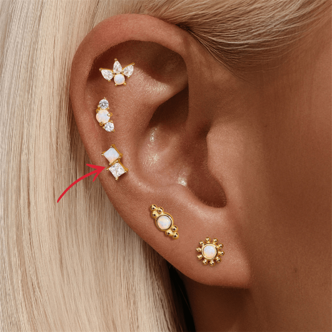 Opal & Zirconia Double Square Labret Stud Earrings - mifjewelry