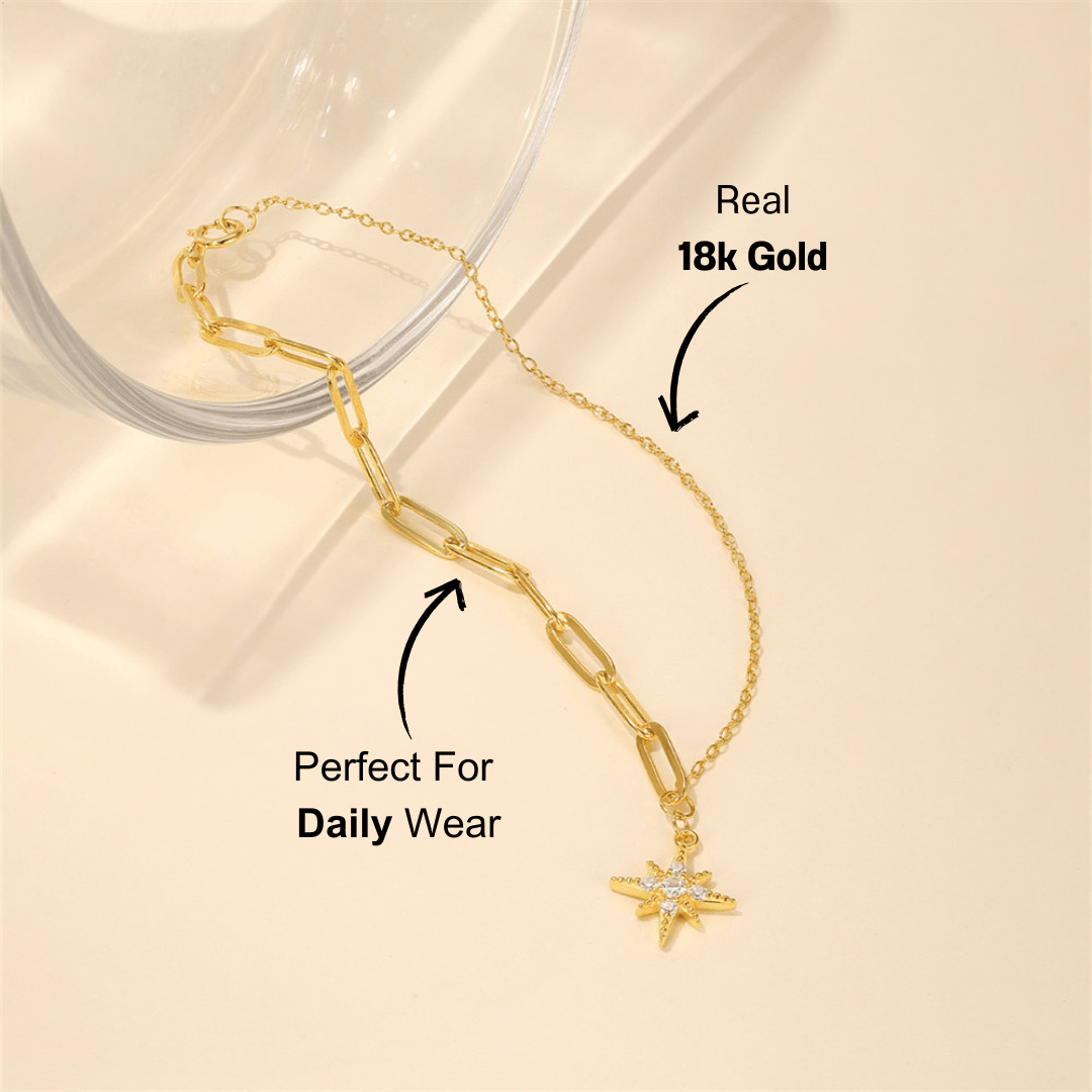 Paperclip Chain Bracelet with Zircon Star Pendant - mifjewelry