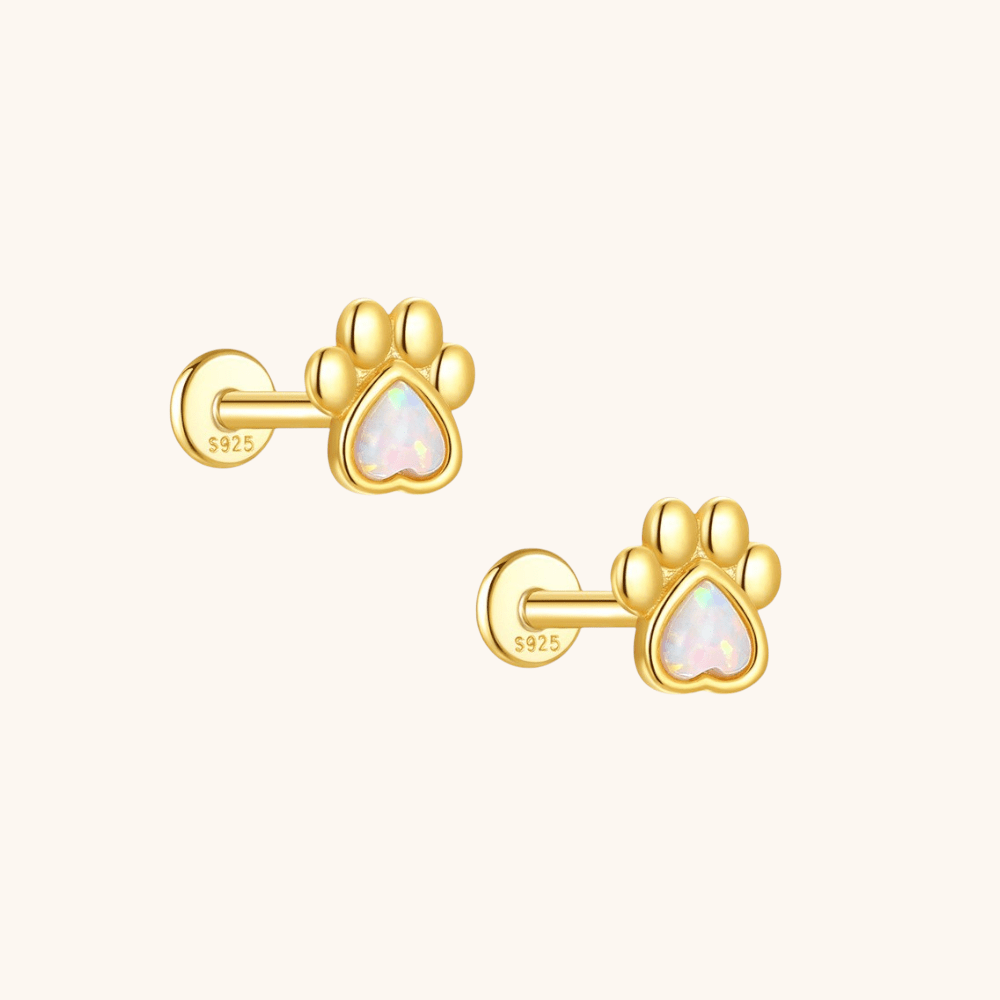 Paw Print Stud Earring with Opal Heart - mifjewelry