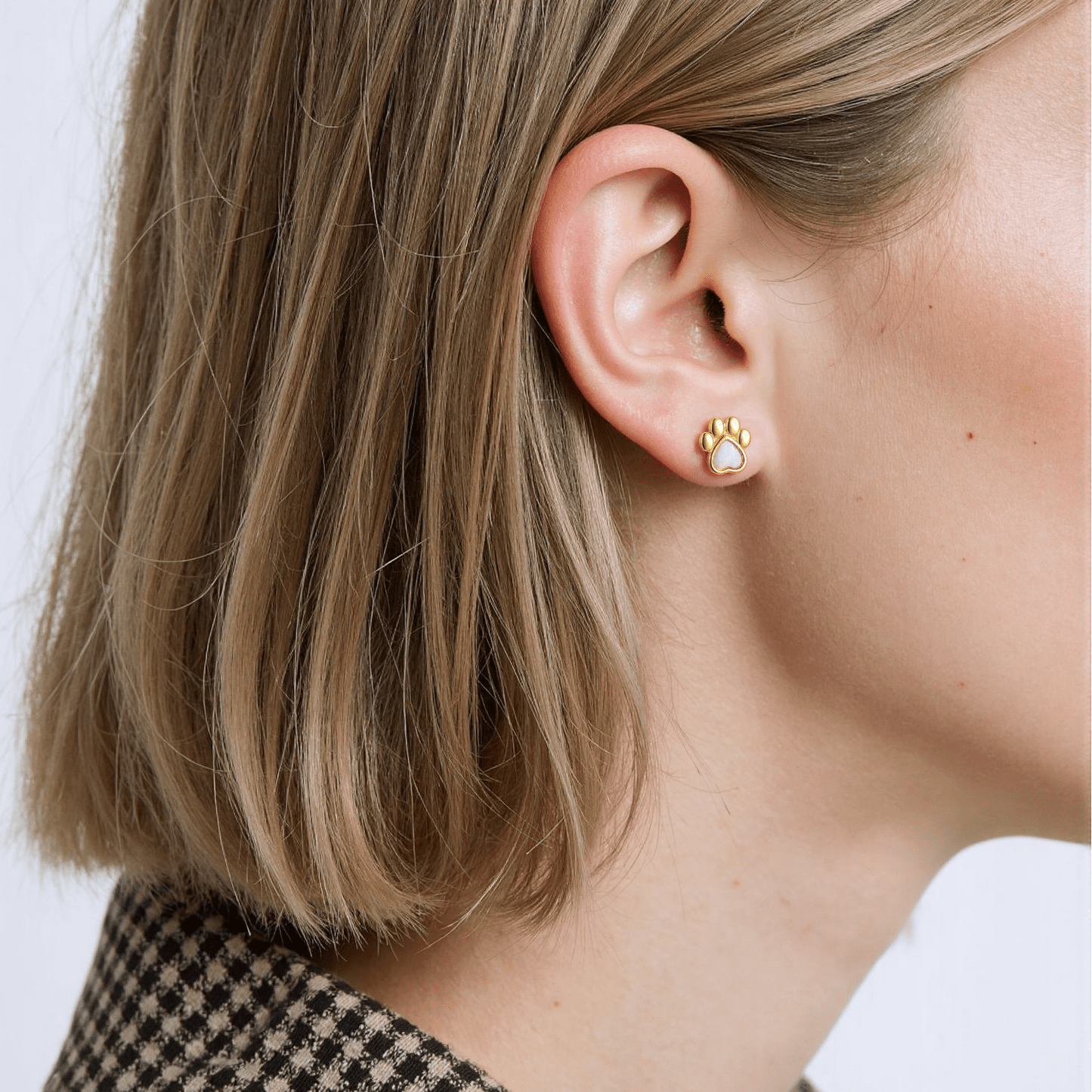 Paw Print Stud Earring with Opal Heart - mifjewelry