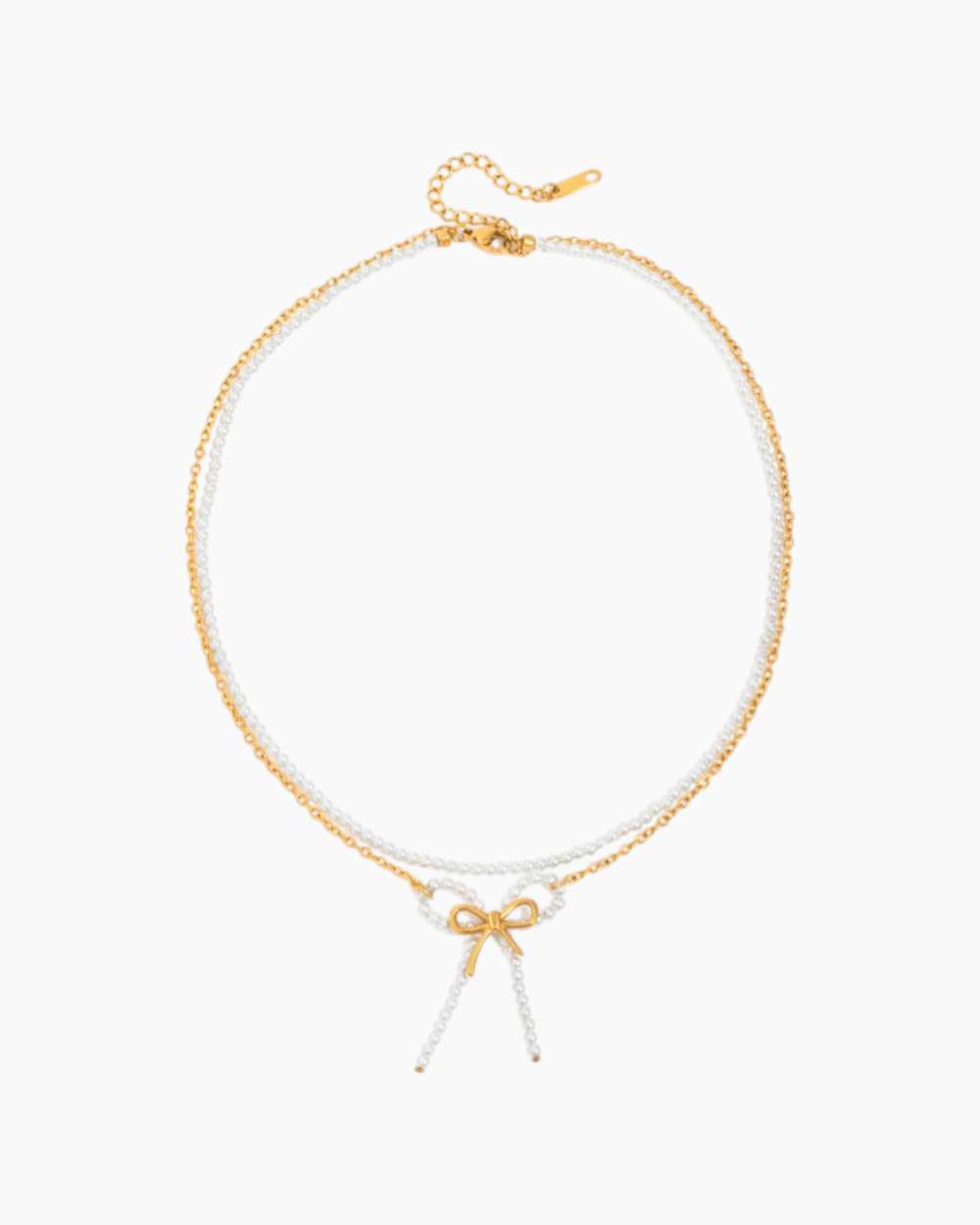 Pearl Bow Double Chain Necklace - mifjewelry