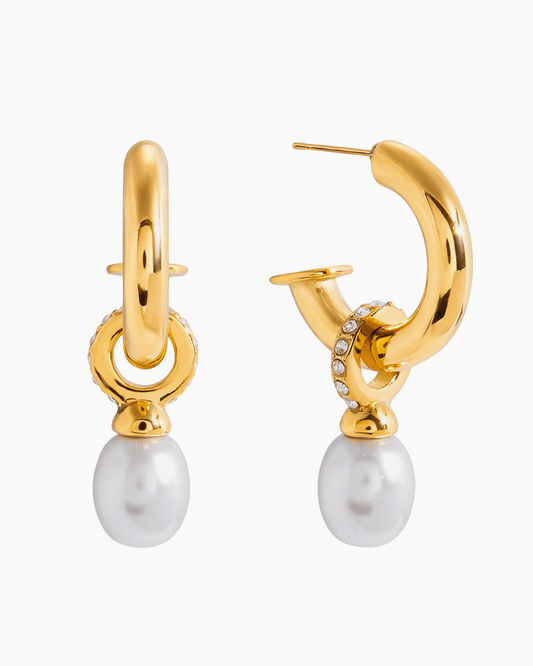 Pearl Drop Hoop Earrings - mifjewelry