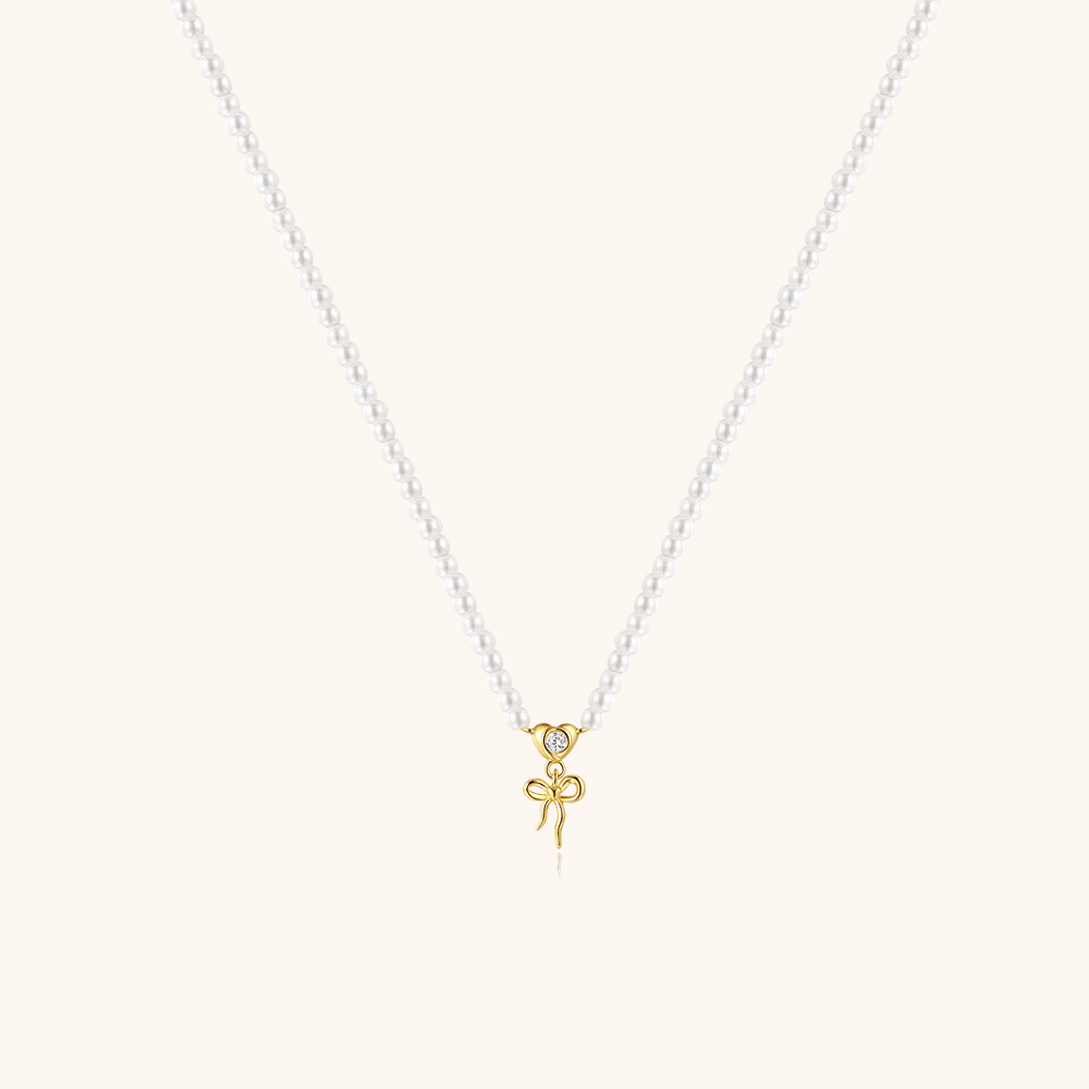 Pearl Heart Bowknot Necklace - mifjewelry