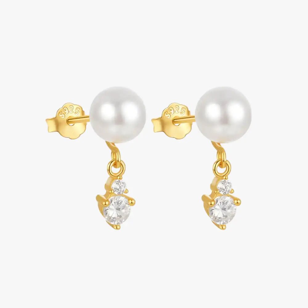 Pearl & Zirconia Drop Stud Earrings - mifjewelry