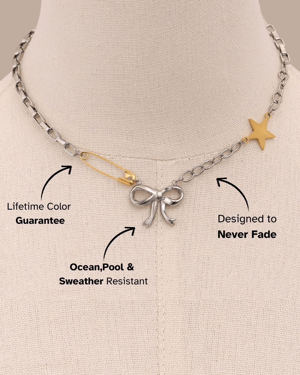 Safety Pin Ribbon Chain Necklace - mifjewelry