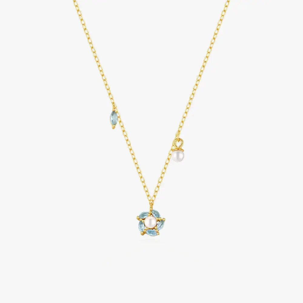 Snowflake Pearl & Zirconia Pendant Necklace - mifjewelry