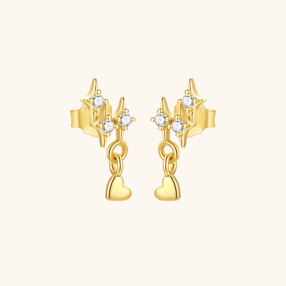 Star and Heart Stud Earrings with Zirconia - mifjewelry