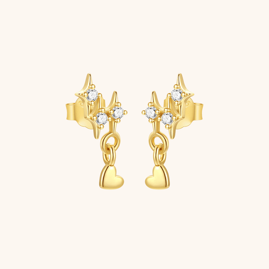 Star and Heart Stud Earrings with Zirconia - mifjewelry