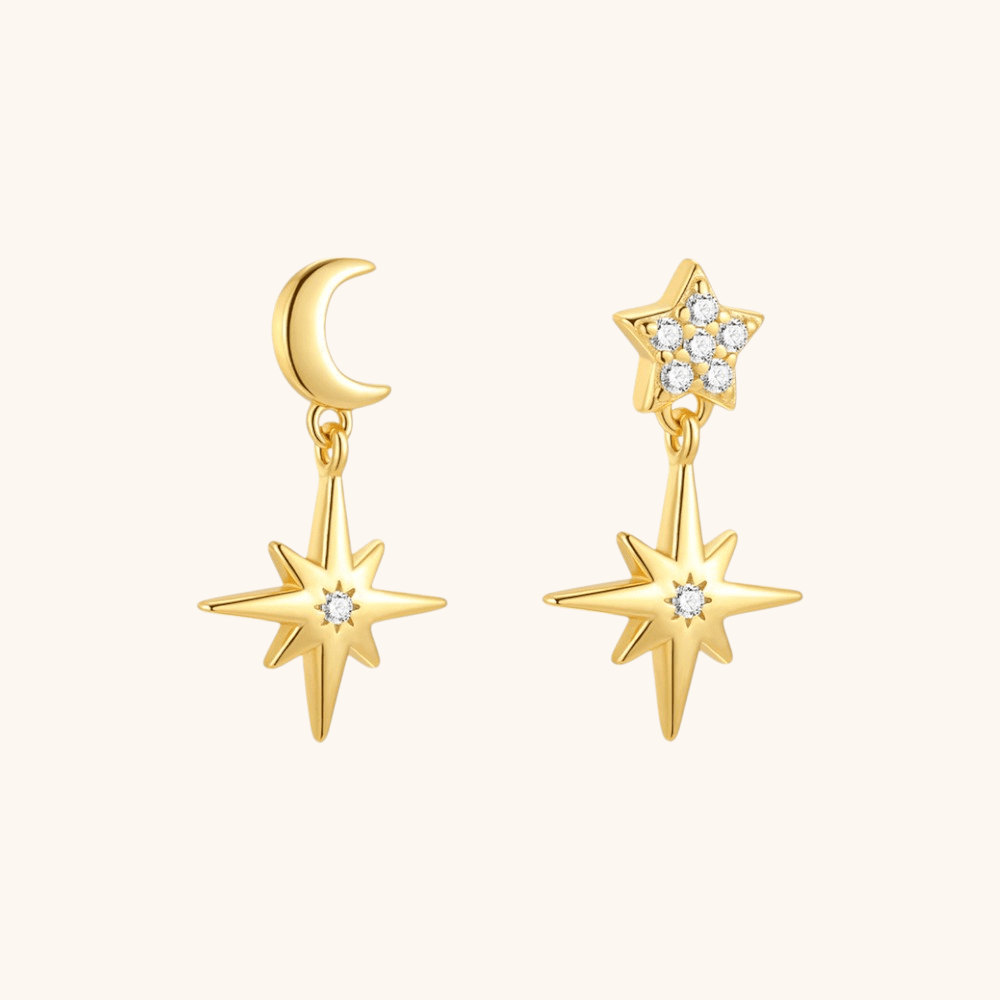 Star and Moon Earrings with Zirconia - mifjewelry