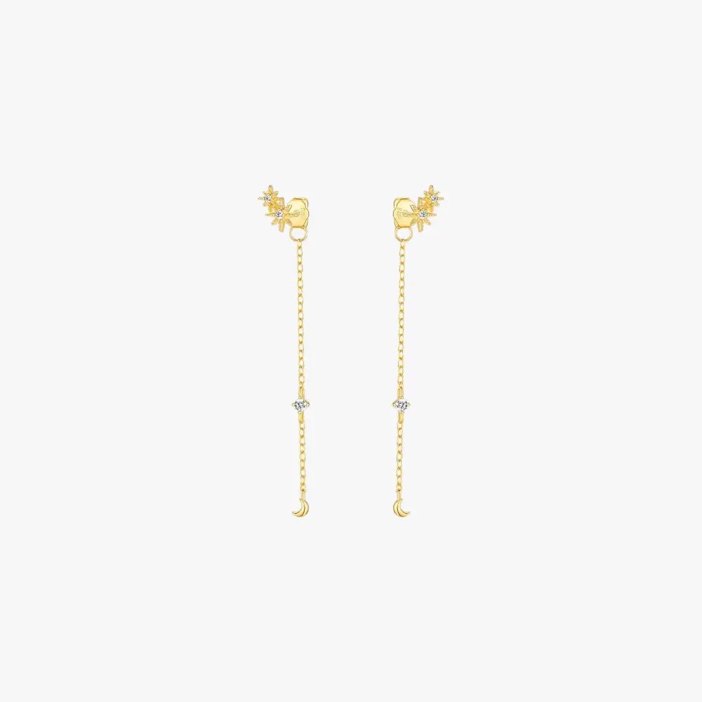 Star and Moon Long Chain Tassel Earrings - mifjewelry