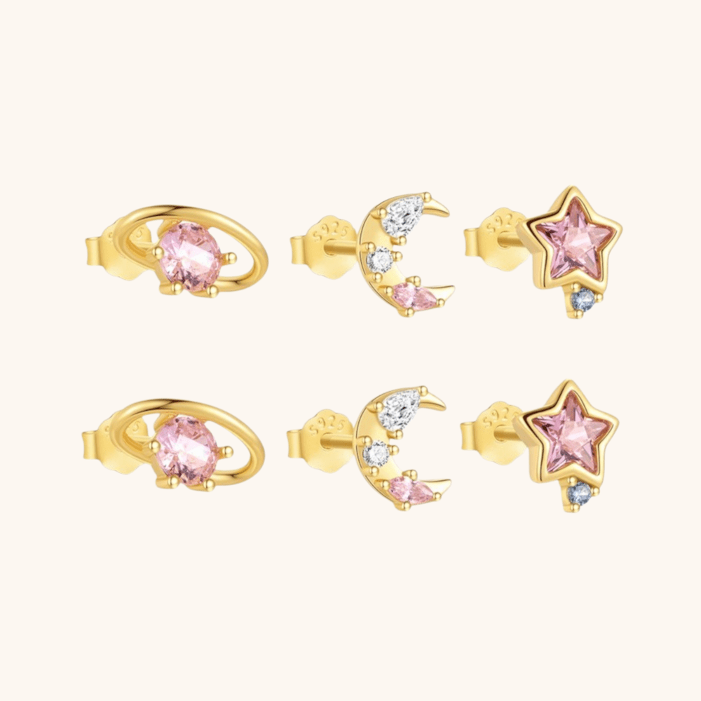 Star and Moon Zirconia Earring Set - mifjewelry