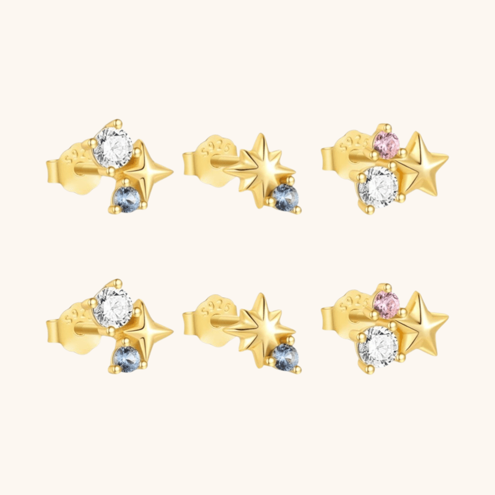 Star and Moon Zirconia Earring Set - mifjewelry