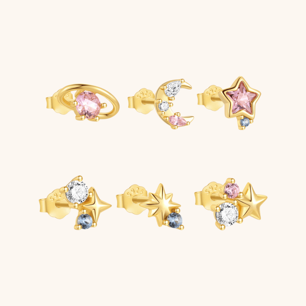 Star and Moon Zirconia Earring Set - mifjewelry