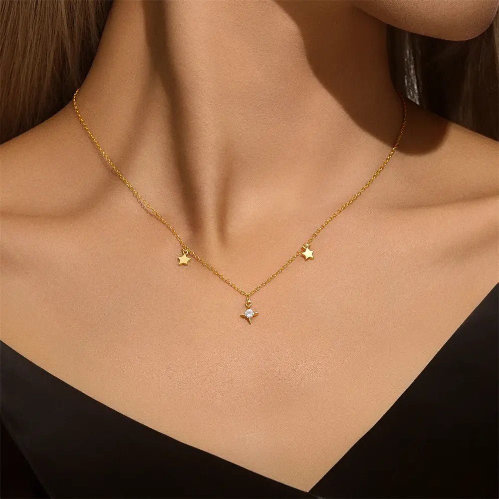 Star and Radiant Cross Pendant Layered Necklace - mifjewelry