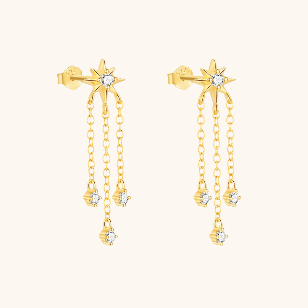 Star Chain Drop Earrings with Zirconia - mifjewelry