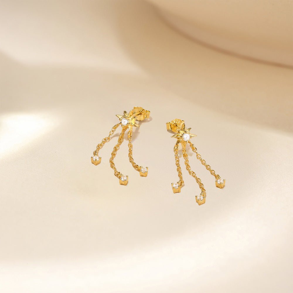 Star Chain Drop Earrings with Zirconia - mifjewelry