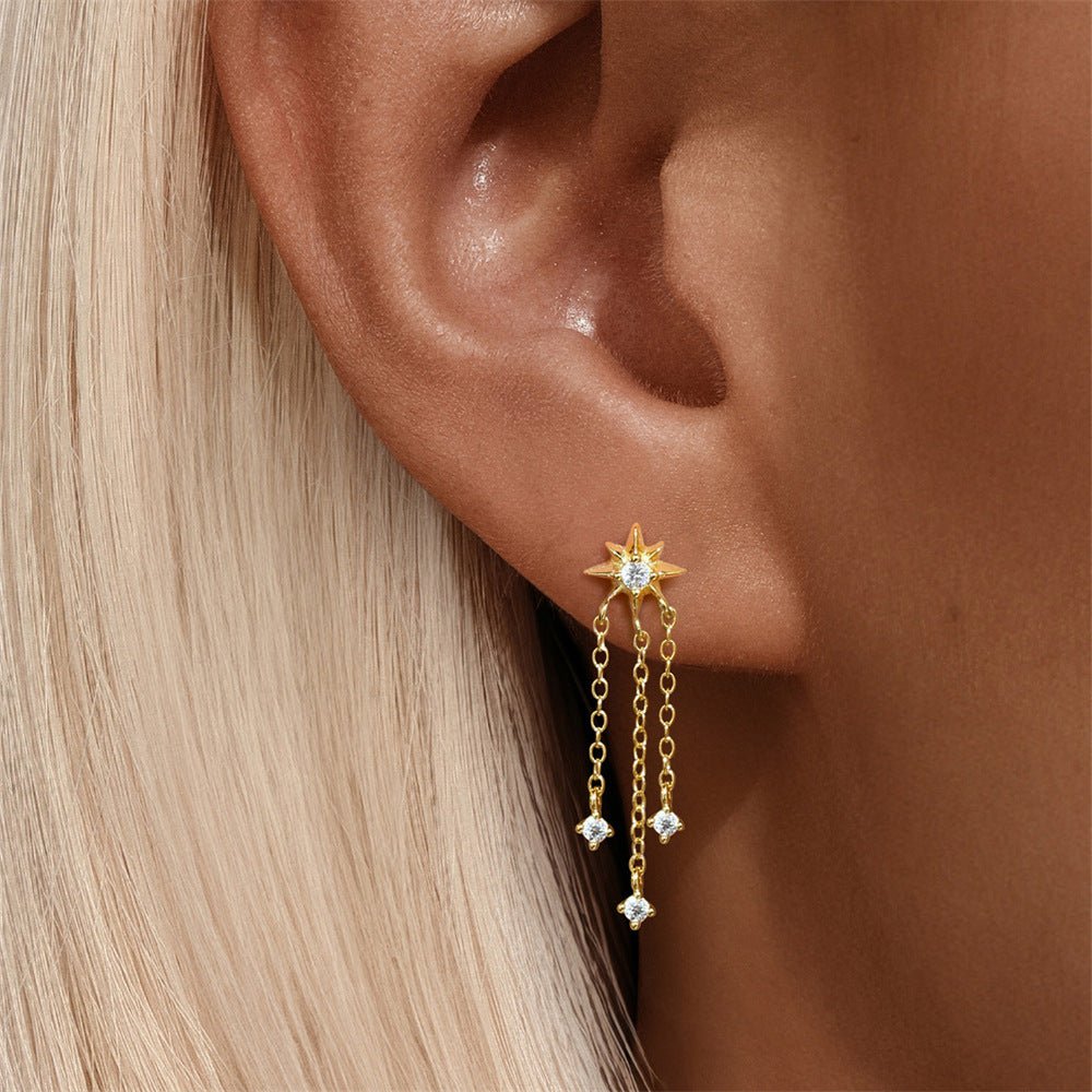 Star Chain Drop Earrings with Zirconia - mifjewelry