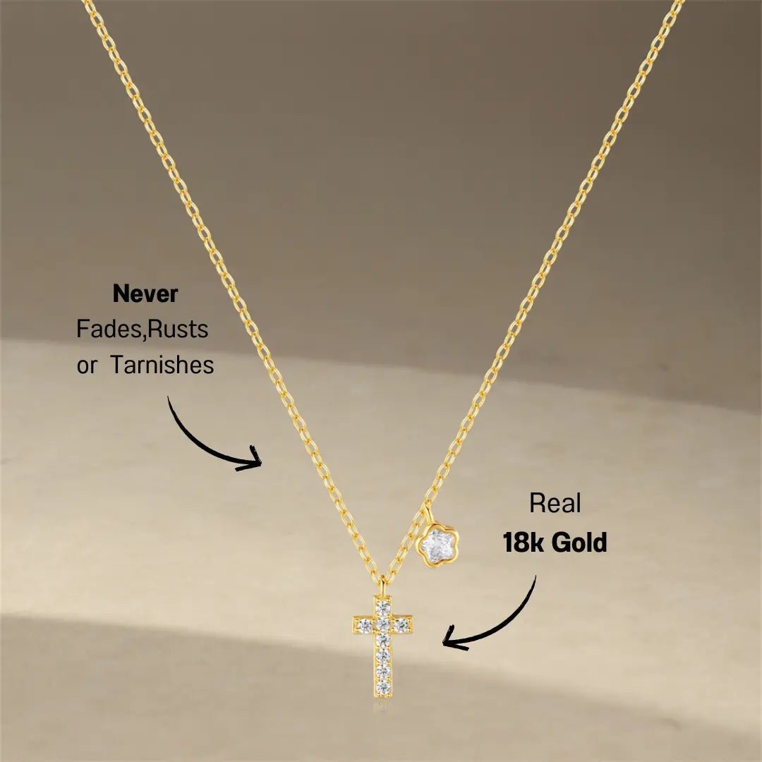 Sterling Silver Flower and Cross Pendant Necklace - mifjewelry