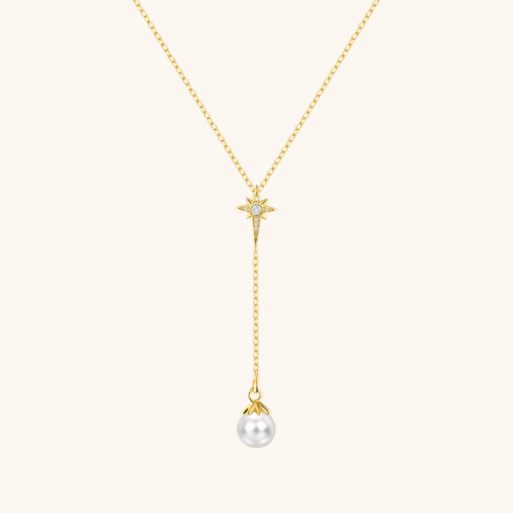 Sterling Silver Pearl Star Y - Shaped Necklace - mifjewelry