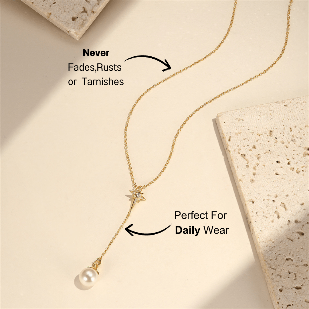 Sterling Silver Pearl Star Y - Shaped Necklace - mifjewelry