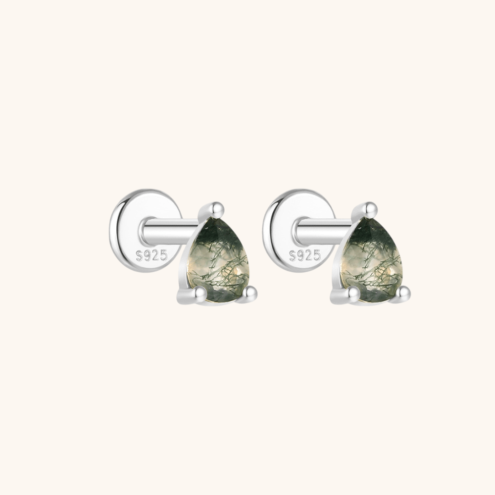 Teardrop Moss Agate Stud Earrings - mifjewelry