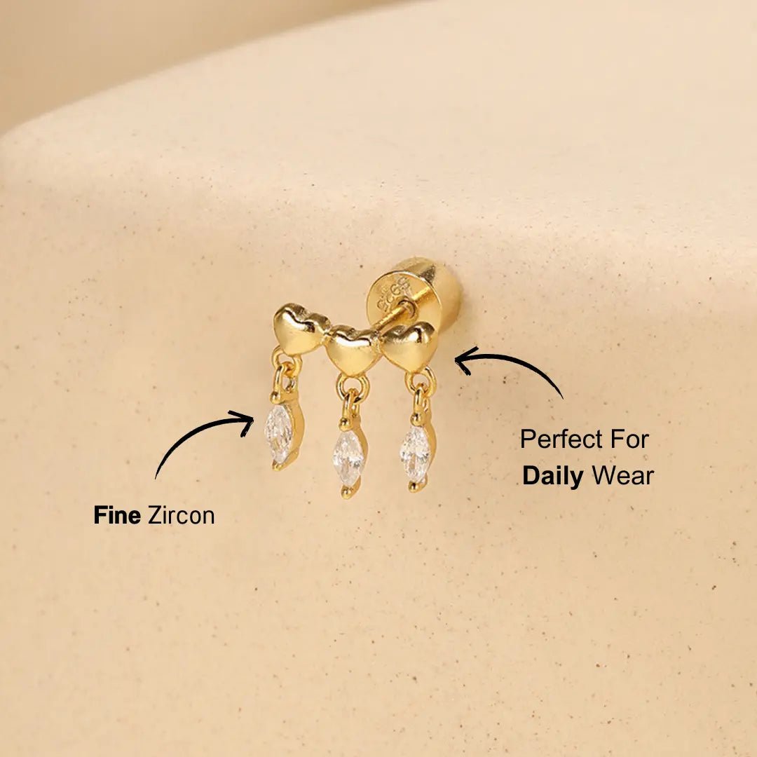 Triple Heart Drop Zircon Cartilage Stud - mifjewelry