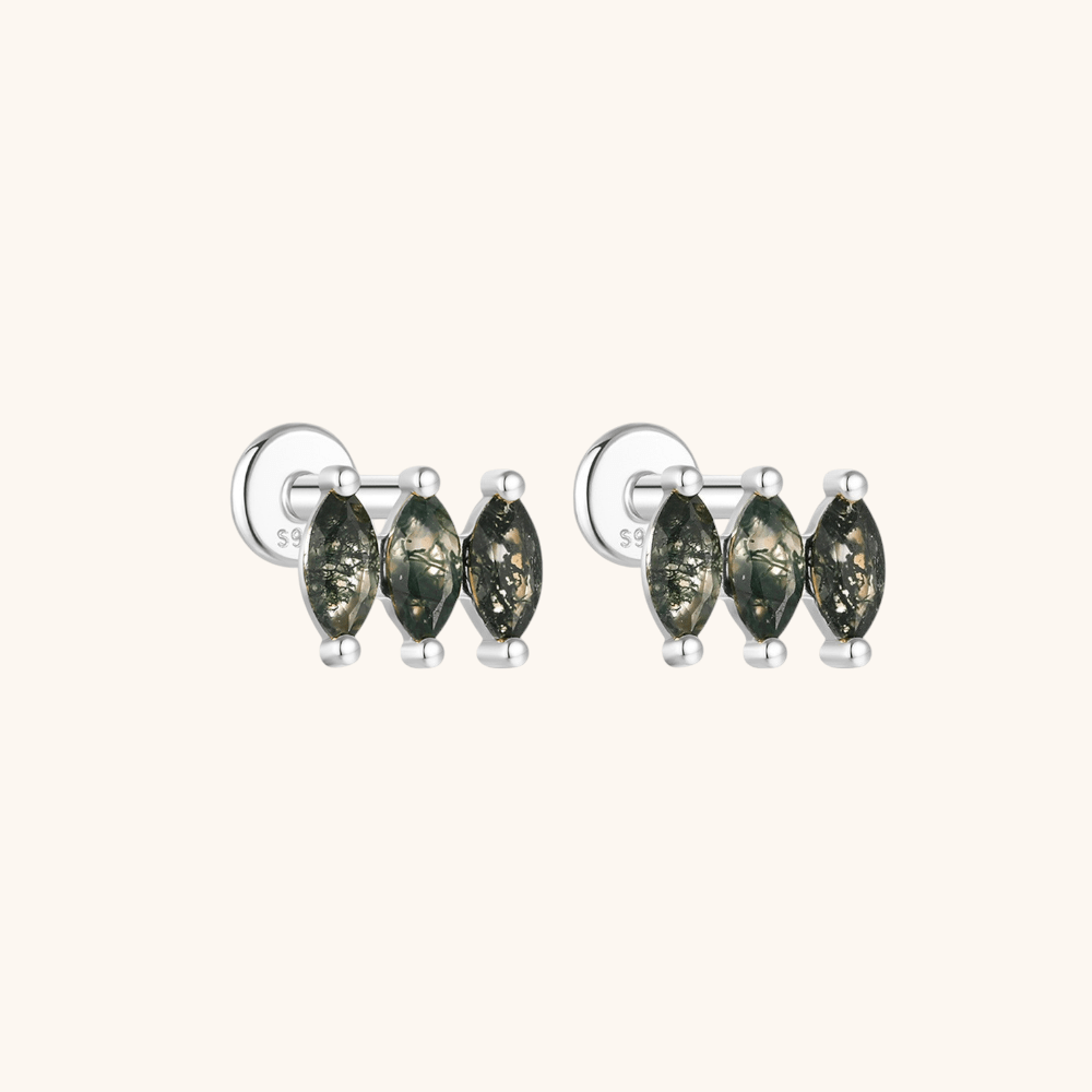 Triple Moss Agate Marquise Stud Earrings - mifjewelry