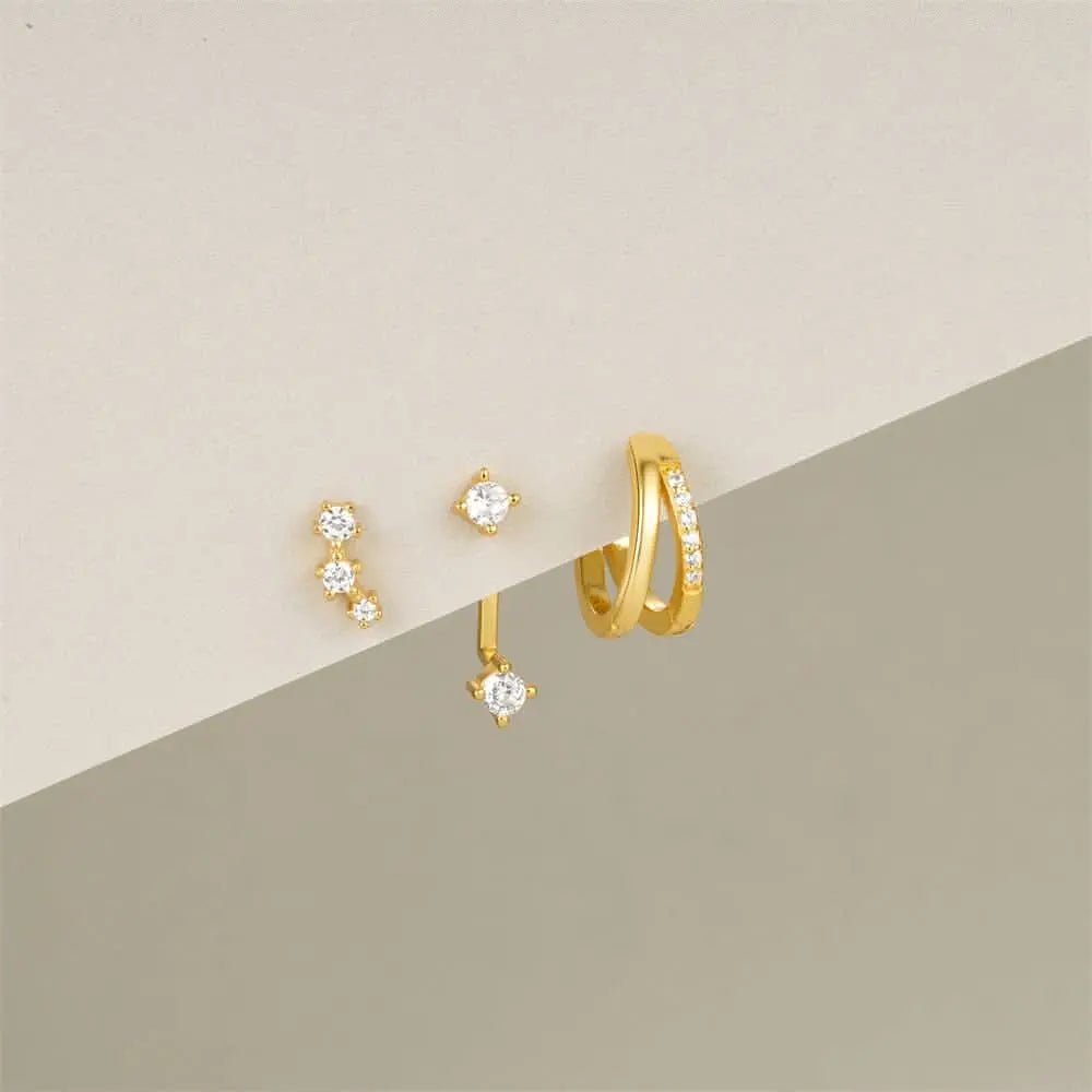 Triple Zircon Hoop & Stud Earring Set - mifjewelry