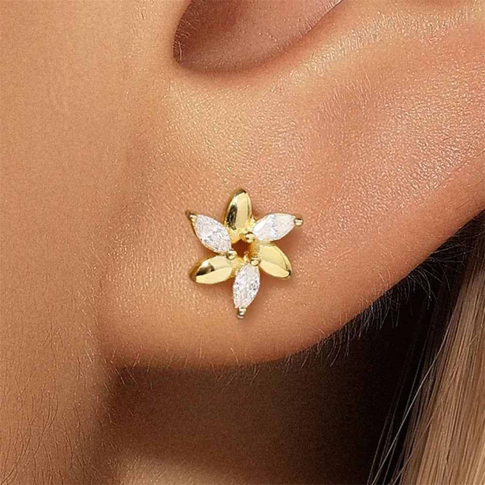 Floral Marquise-Cut Zirconia Stud Earrings
