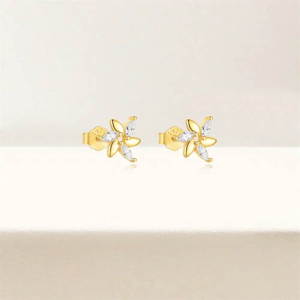 Floral Marquise-Cut Zirconia Stud Earrings