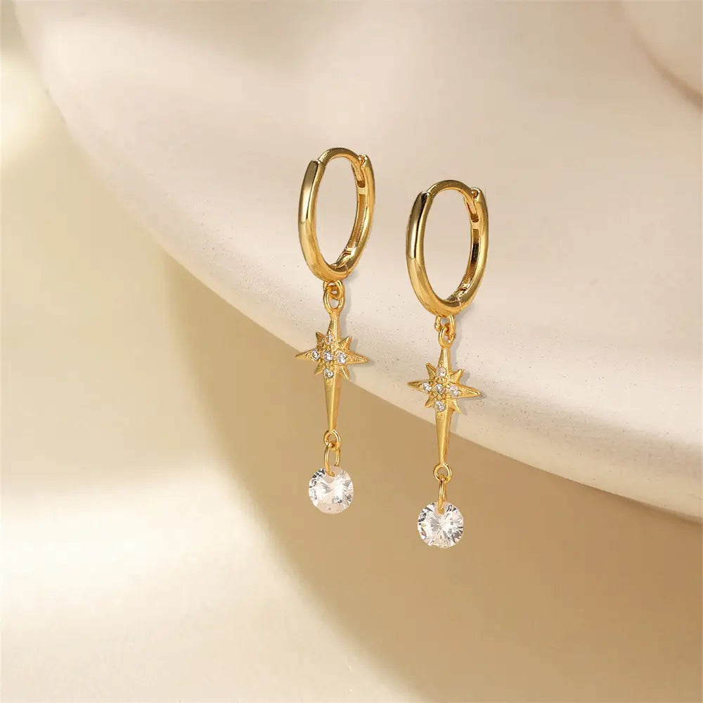 Starburst Drop Hoop Earrings