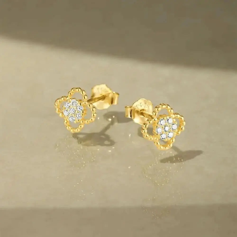Beaded Flower Zirconia Stud Earrings
