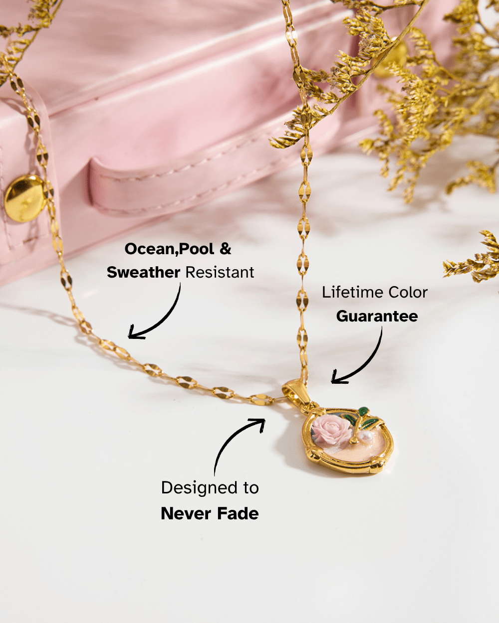Vintage Pink Rose Pendant Necklace - mifjewelry