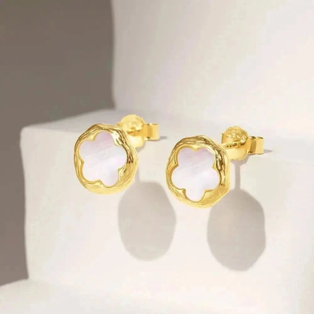 White Shell Flower Stud Earrings - mifjewelry